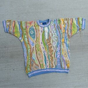 Vintage 90s Limnos Australia Sweater Short Sleeve 100% Cotton Multi Color Medium